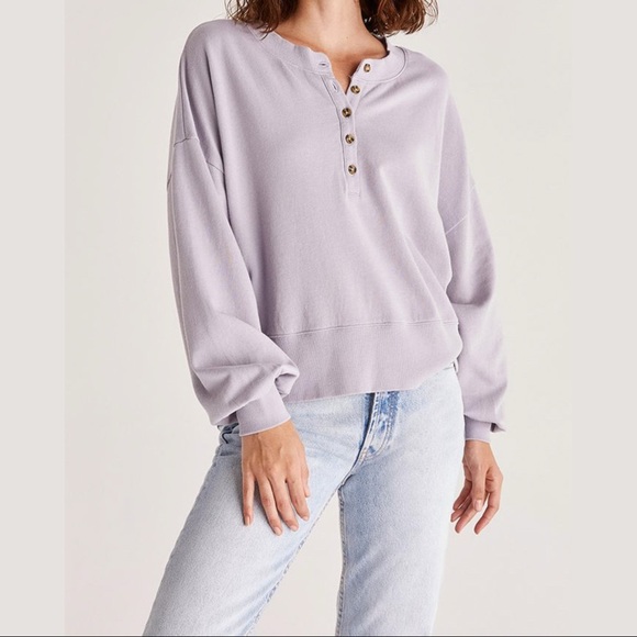 z supply hana henley sweatshirt in lavender ash ZT221591 LAS
